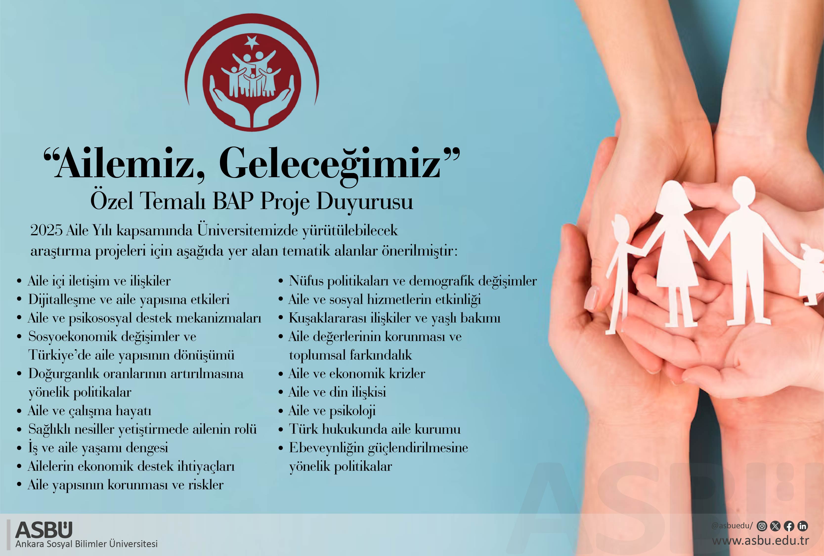“Ailemiz, Geleceğimiz” Özel Temalı BAP Proje Duyurusu