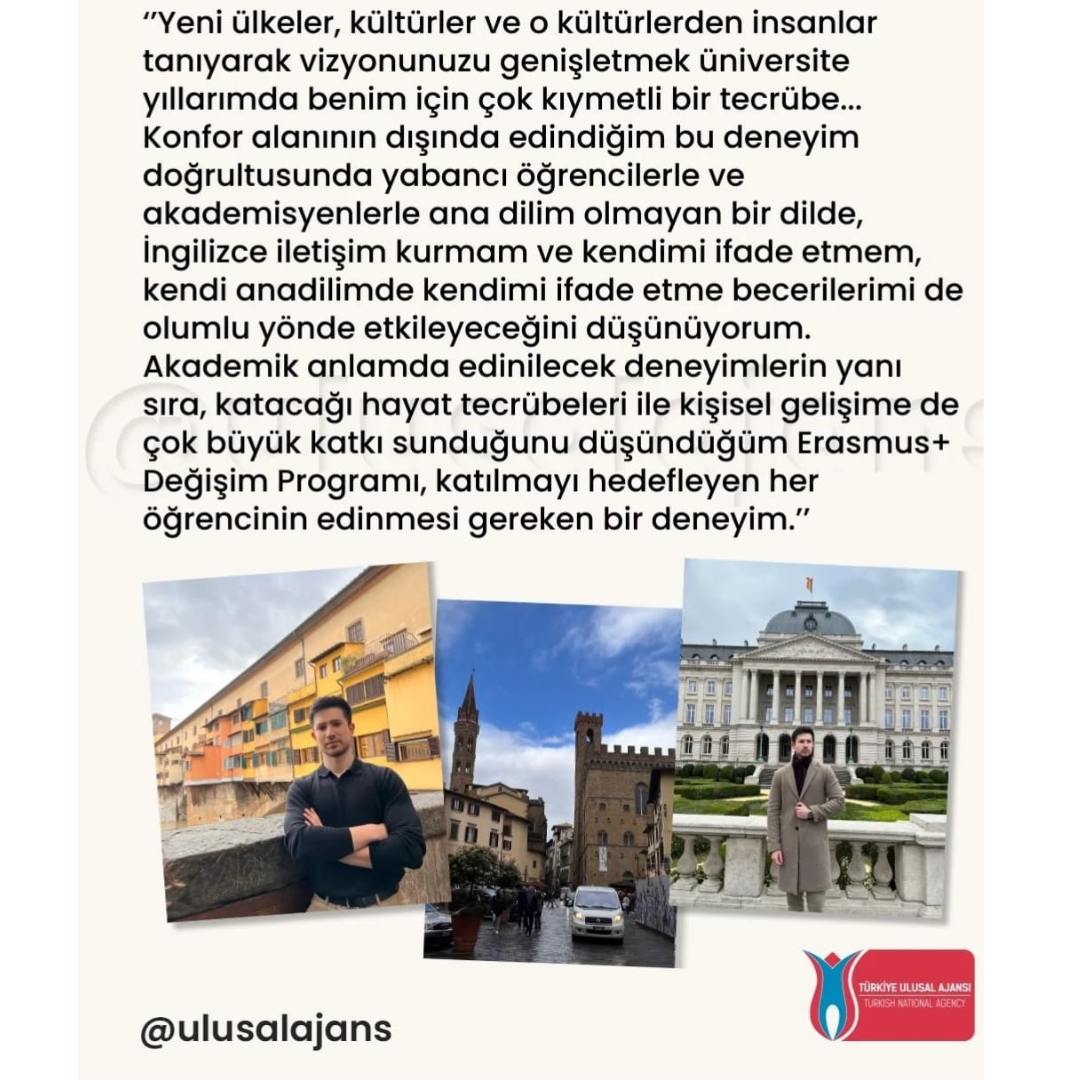 Üniversitemiz Siyaset Bilimi ve Kamu Yönetimi bölümü öğrencisi Ateşalp Yurdagül’ün Erasmus+ yolculuğuna Türkiye Ulusal Ajansı  tanıklık etti.
