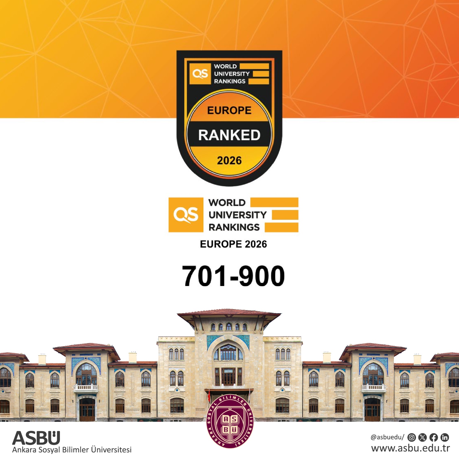 ASBÜ QS 2026 Avrupa Üniversiteleri Sıralamasında